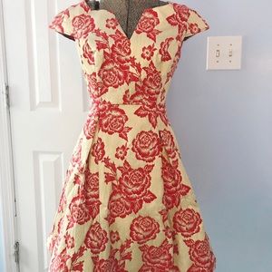Gold/red brocade cocktail dress